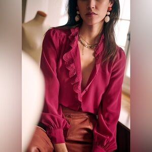 Sezane Chlo Shirt Silk Bougainvillea Magenta 36 S